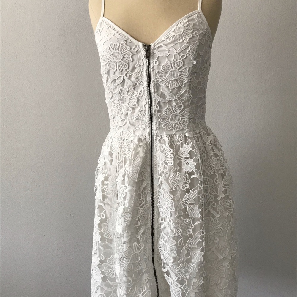 white zipper front dress